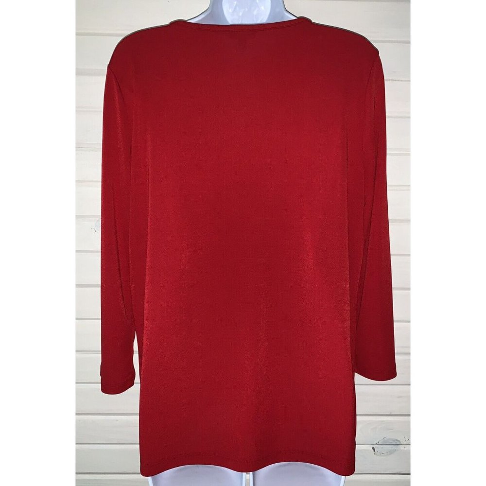 Talbots Sz MEDIUM Red Liquid Knit Career Easy Care Keyhole Neck Top EUC - Picture 6 of 8